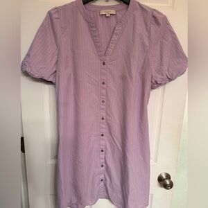 LOFT Lavender mint, green stripe Button-Down Dress with belt